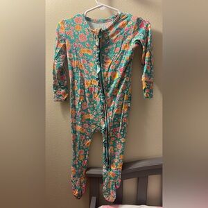 Posh Peanut Baby Girl’s Barbie Floral Footie - Teal and Orange